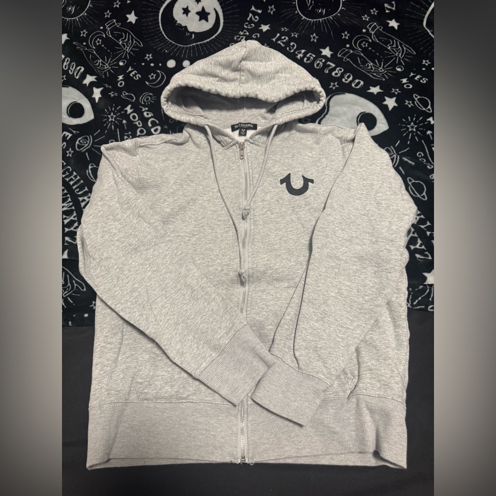 True Religion Light Gray Zip-Up Hoodie
